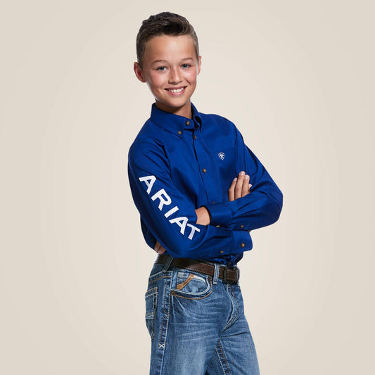 ARIAT Boy's Team Logo Twill Ultramarine Long Sleeve Shirt