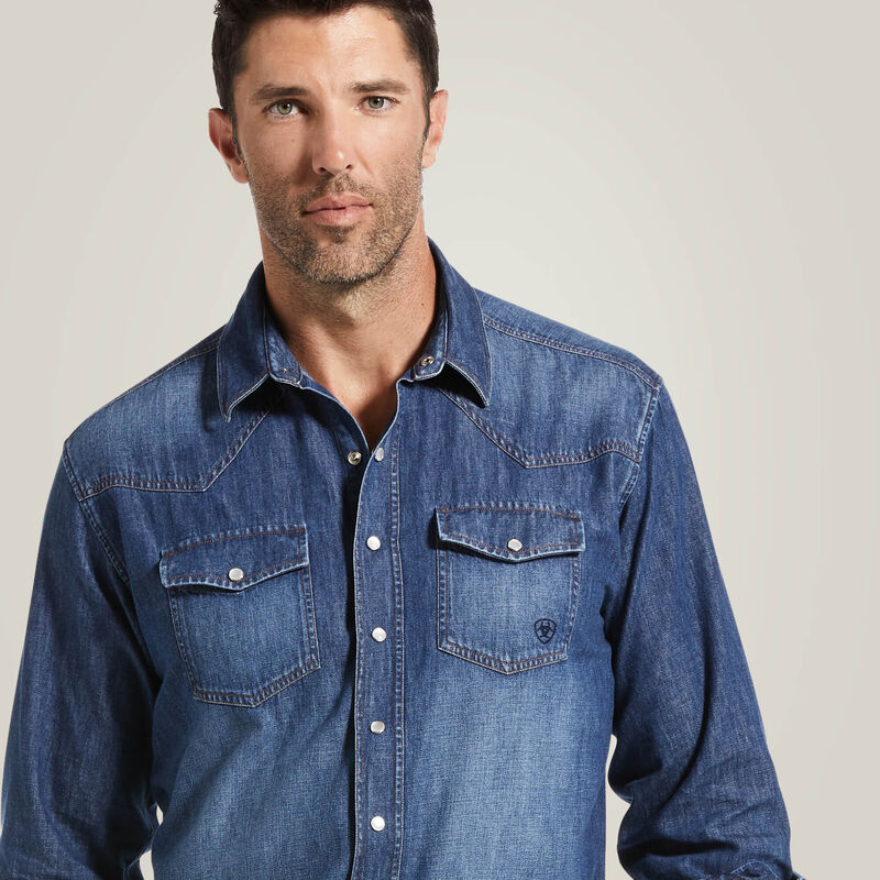 ARIAT MENS DENIM RETRO FIT SHIRT STONE