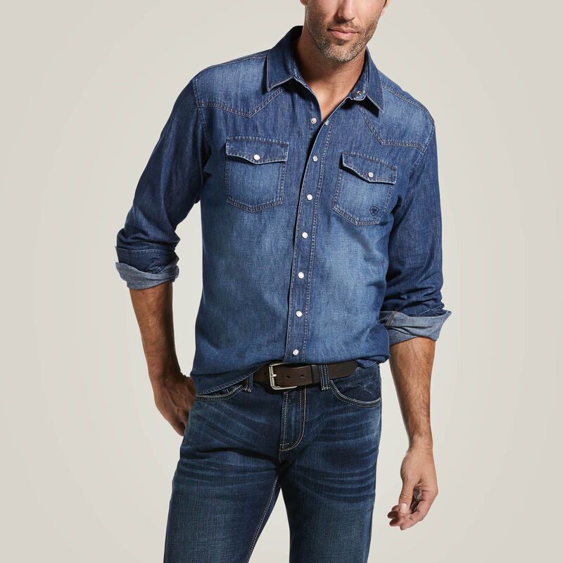 ARIAT MENS DENIM RETRO FIT SHIRT STONE