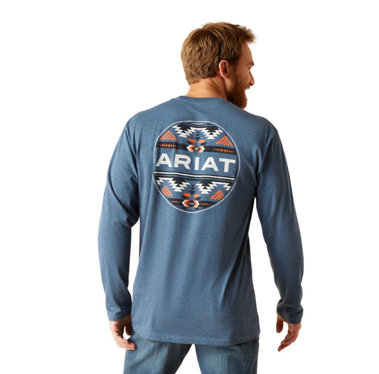MENS ARIAT TSHIRT WESTERN GEO FIIL SAILOR BLUE HEATHER 10047880