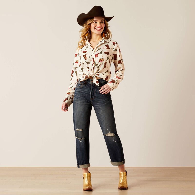 ARIAT Homestyle Shirt Western Cowgirl Print Long Sleeve