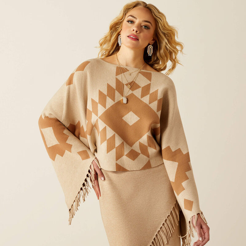 ARIAT Sunset Chic Sweater Poncho Oatmeal