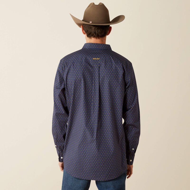 ARIAT MENS Wrinkle Free Daven Fitted Long Sleeve Navy Shirt