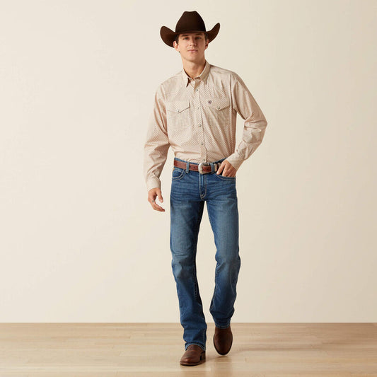 Ariat. Mens Wrinkle Free Eddie Classic Fit Shirt. 10062353 OFF WHITE