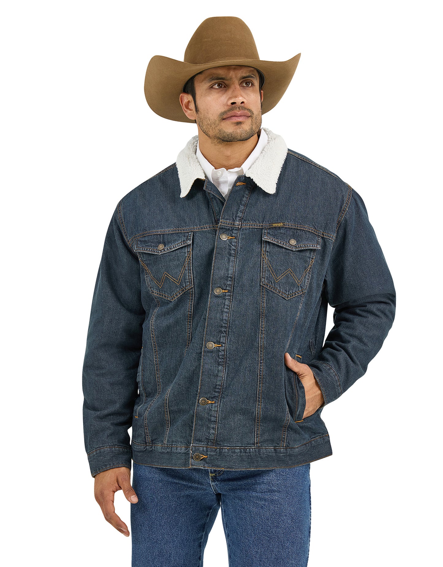 Wrangler Men's Sherpa Lined Denim Button Down Jacket - Rustic Blue