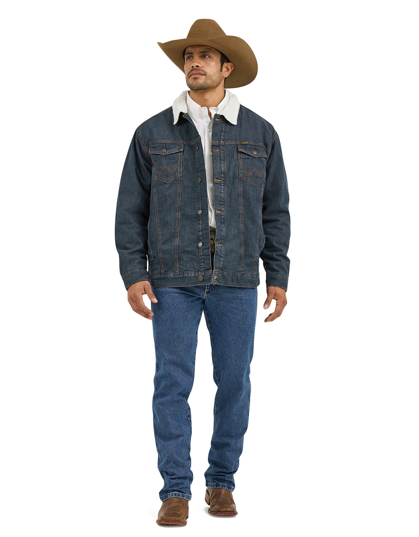 Wrangler Men's Sherpa Lined Denim Button Down Jacket - Rustic Blue