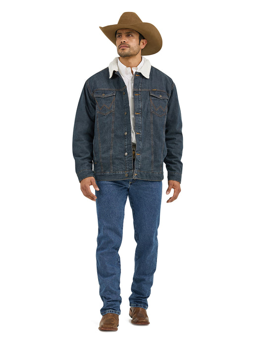 Wrangler Men's Sherpa Lined Denim Button Down Jacket - Rustic Blue