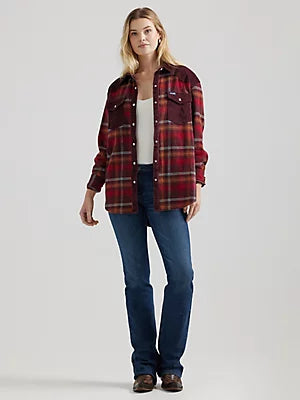 WRANGLER Women's Corduroy Flannel Contrast Western Snap Shirt