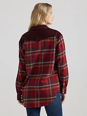 WRANGLER Women's Corduroy Flannel Contrast Western Snap Shirt