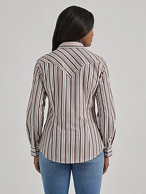 WRANGLER Women's Metallic Stripe Slim Western Snap Shirt