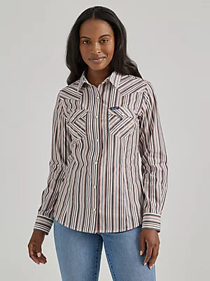 WRANGLER Women's Metallic Stripe Slim Western Snap Shirt