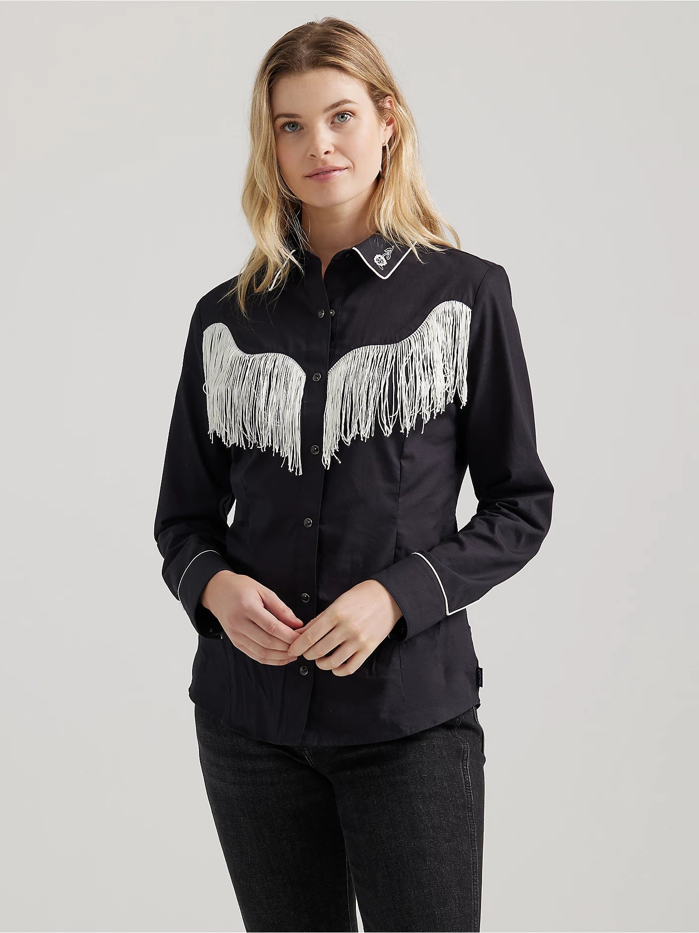 WRANGLER Women's Western Dress Fringe Snap Shirt