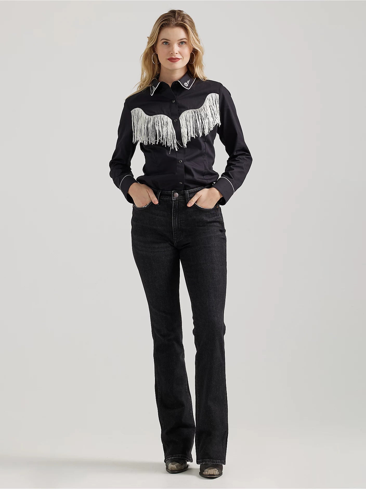 WRANGLER Women's Western Dress Fringe Snap Shirt