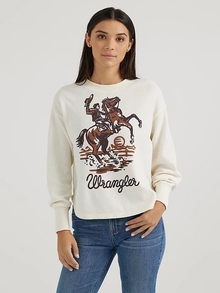 WRANGLER Women's Bucking Cowboy Waffle Thermal Long Sleeve Shirt