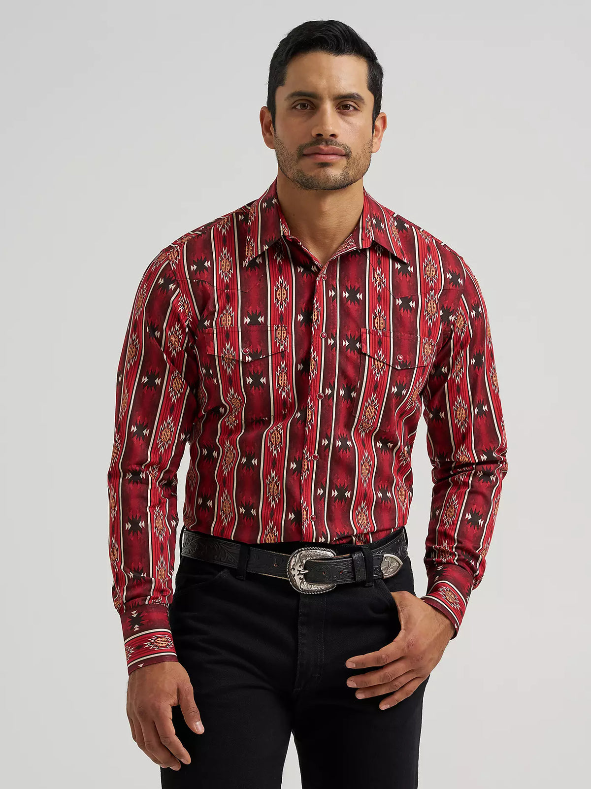 Men's  Wrangler Checotah® Long Sleeve Western Snap Printed Shirt