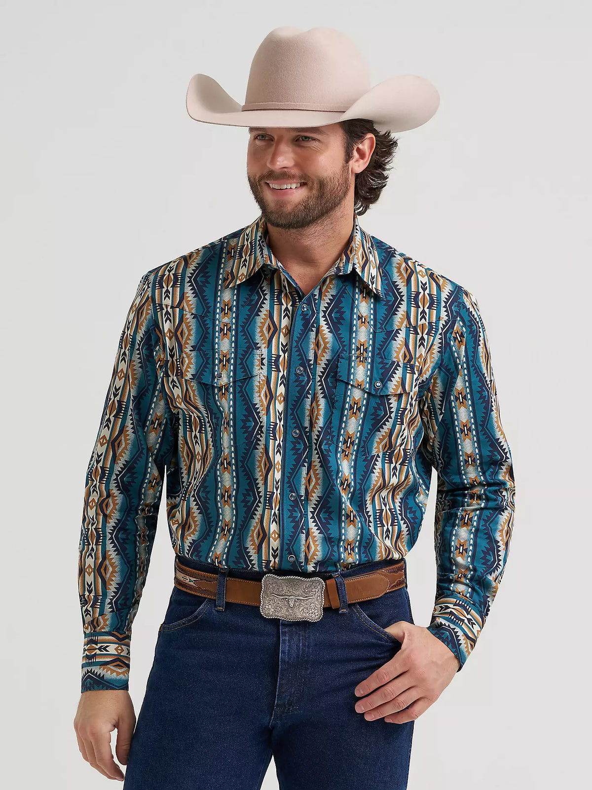 Men's  Wrangler Checotah® Long Sleeve Western Snap Printed Shirt