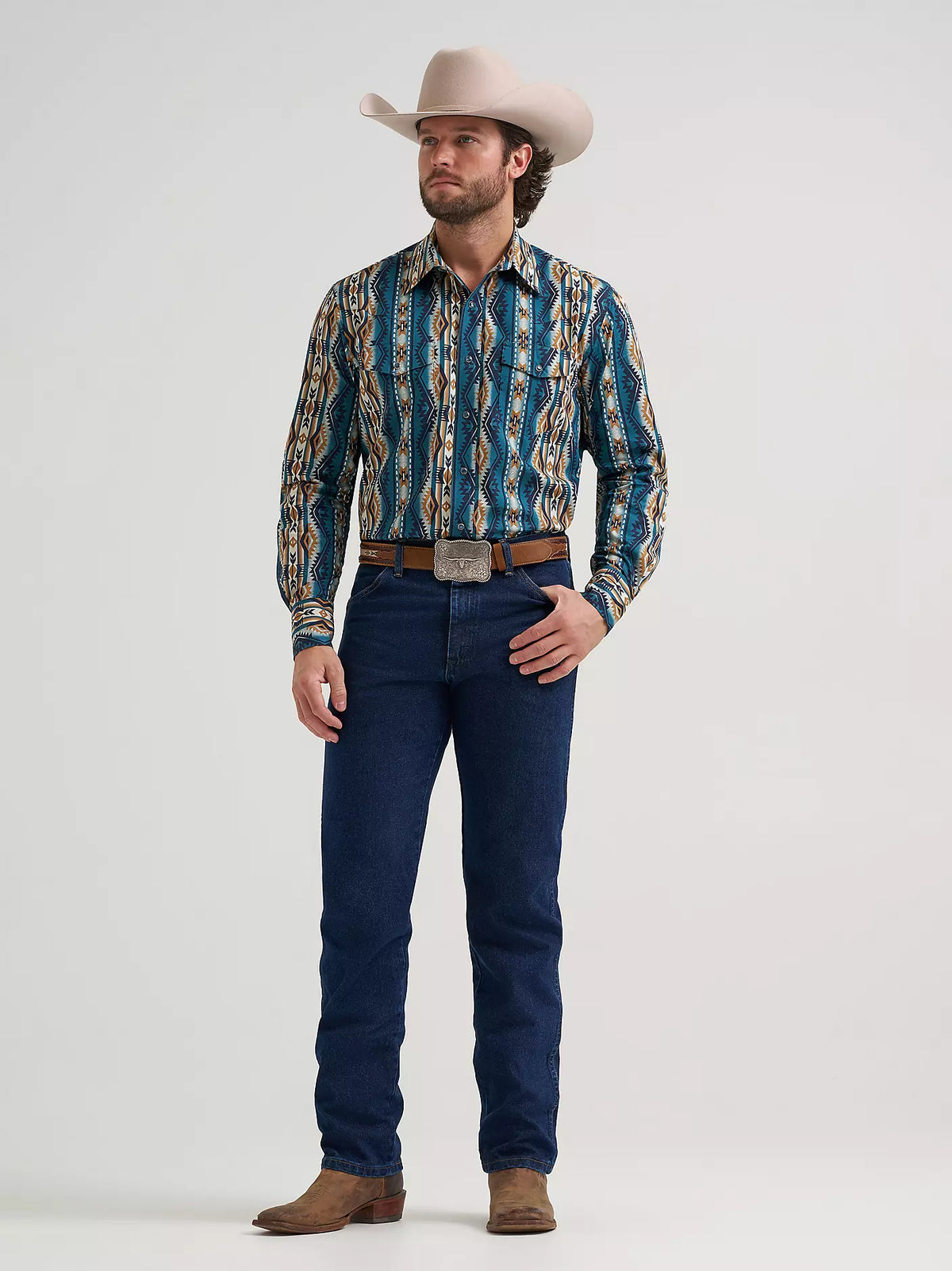 Men's  Wrangler Checotah® Long Sleeve Western Snap Printed Shirt