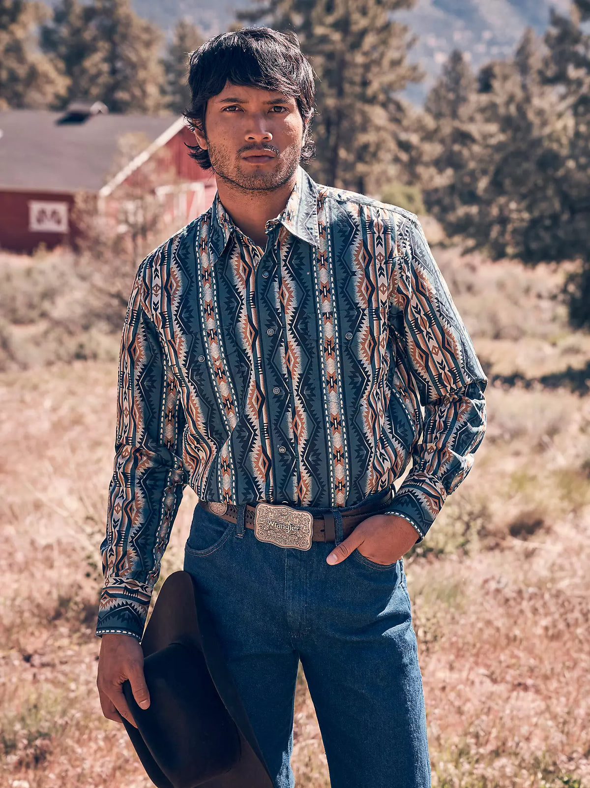 Men's  Wrangler Checotah® Long Sleeve Western Snap Printed Shirt