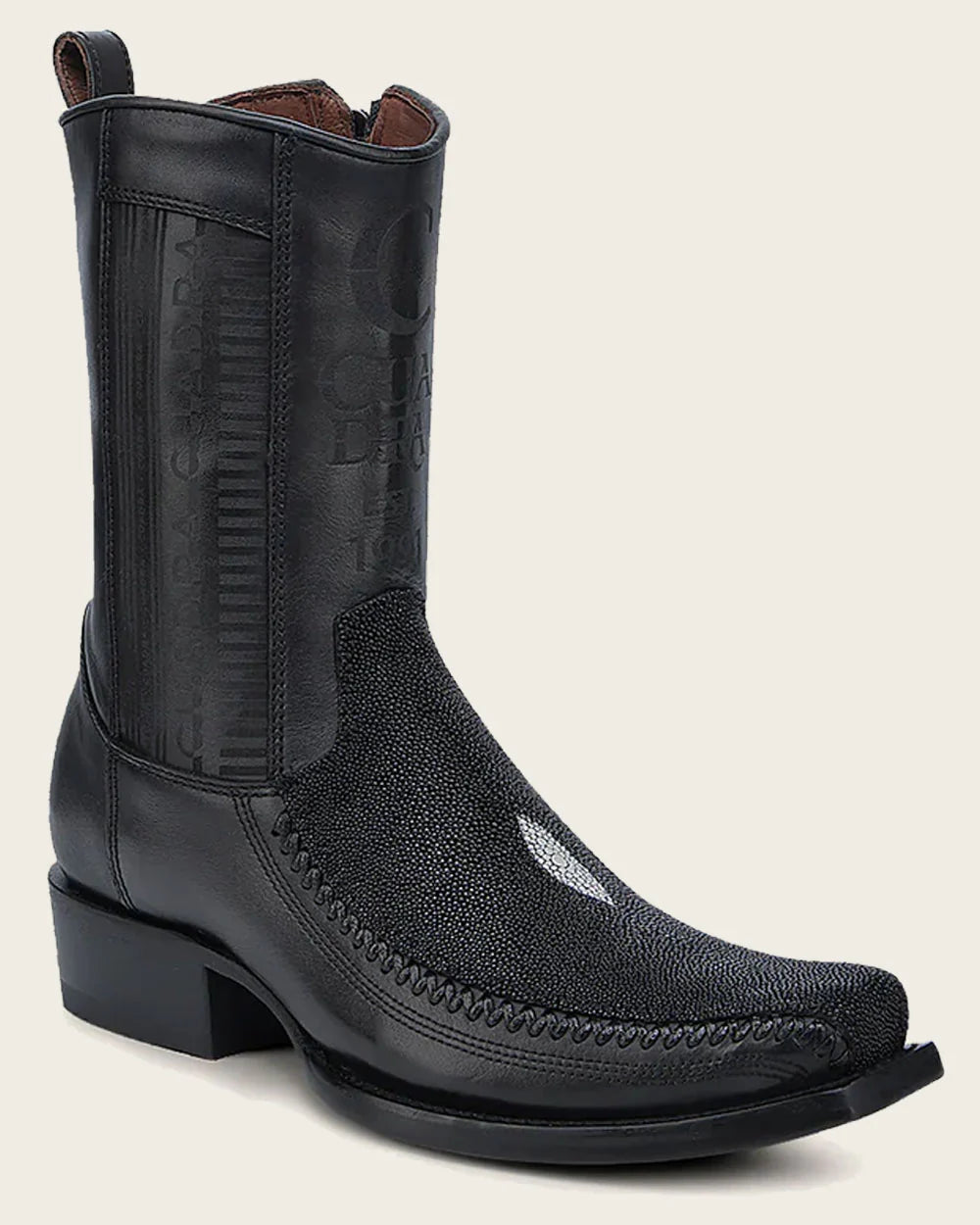 Cuadra Mens Engraved Black Stingray Cowboy Boots