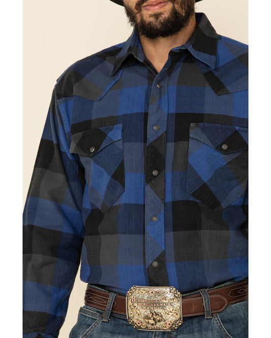 RESISTOL DOUBLE Men's Flannel Montreal Blue Plaid Snap Long Sleeve Shirt (Copy)