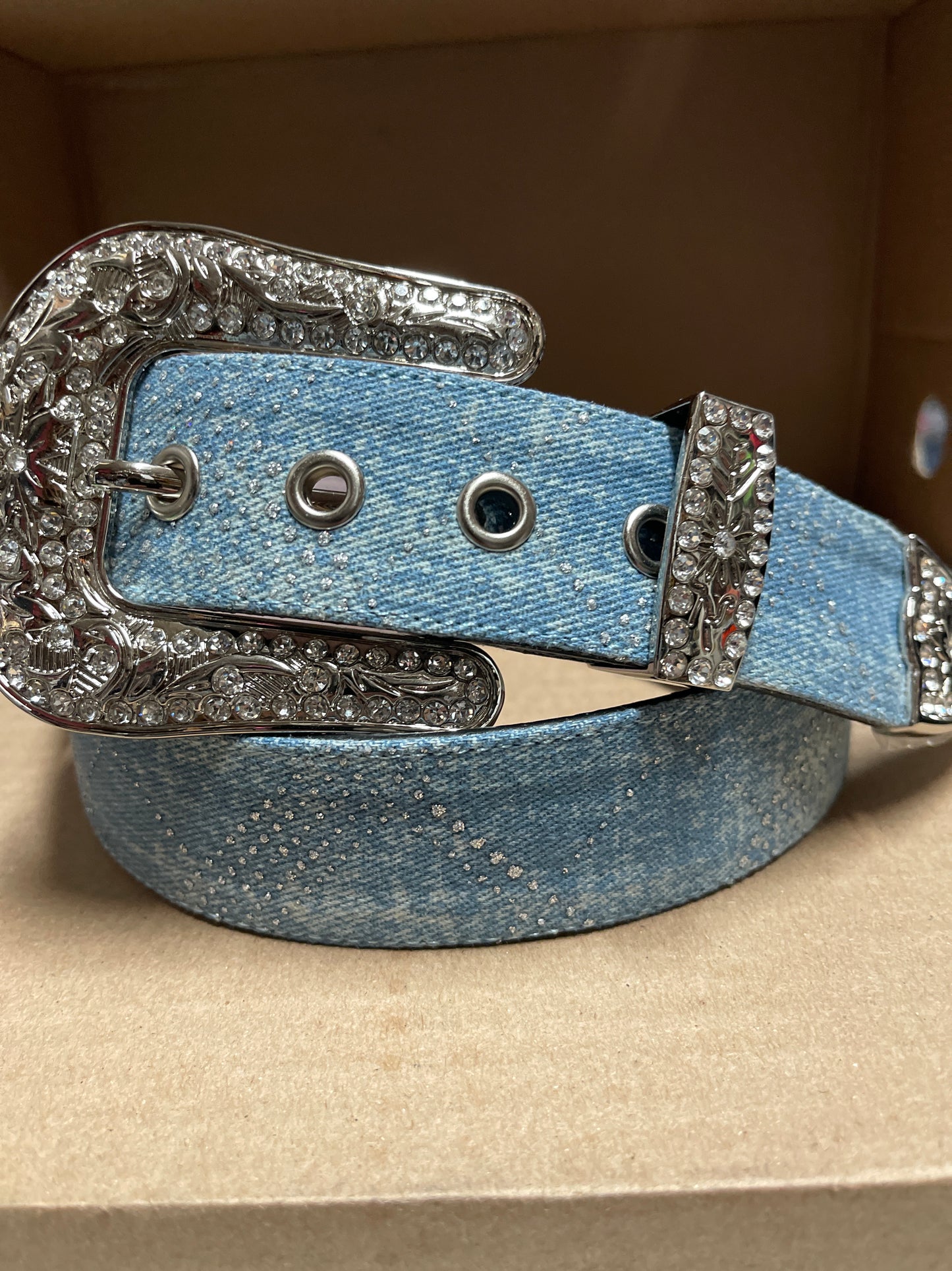 ANGEL RANCH DENIM CTYSTALS  BELT  WOMEN