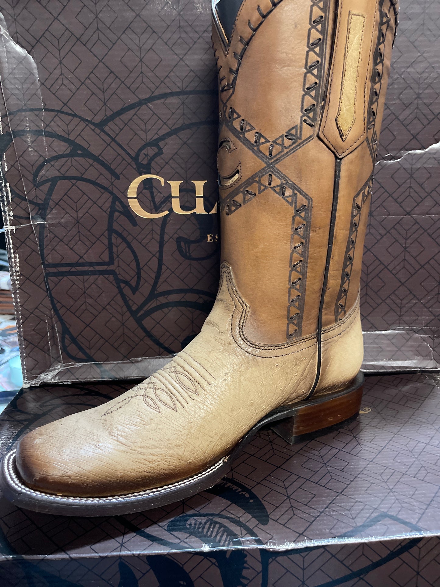 CUADRA MENS OSTRICH ORIX BOOTS LASER SQUARE TOE CU785