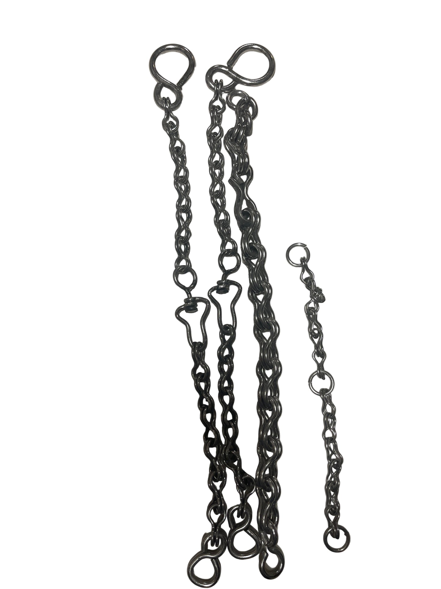 Metal chain with clasps on a light gray background
