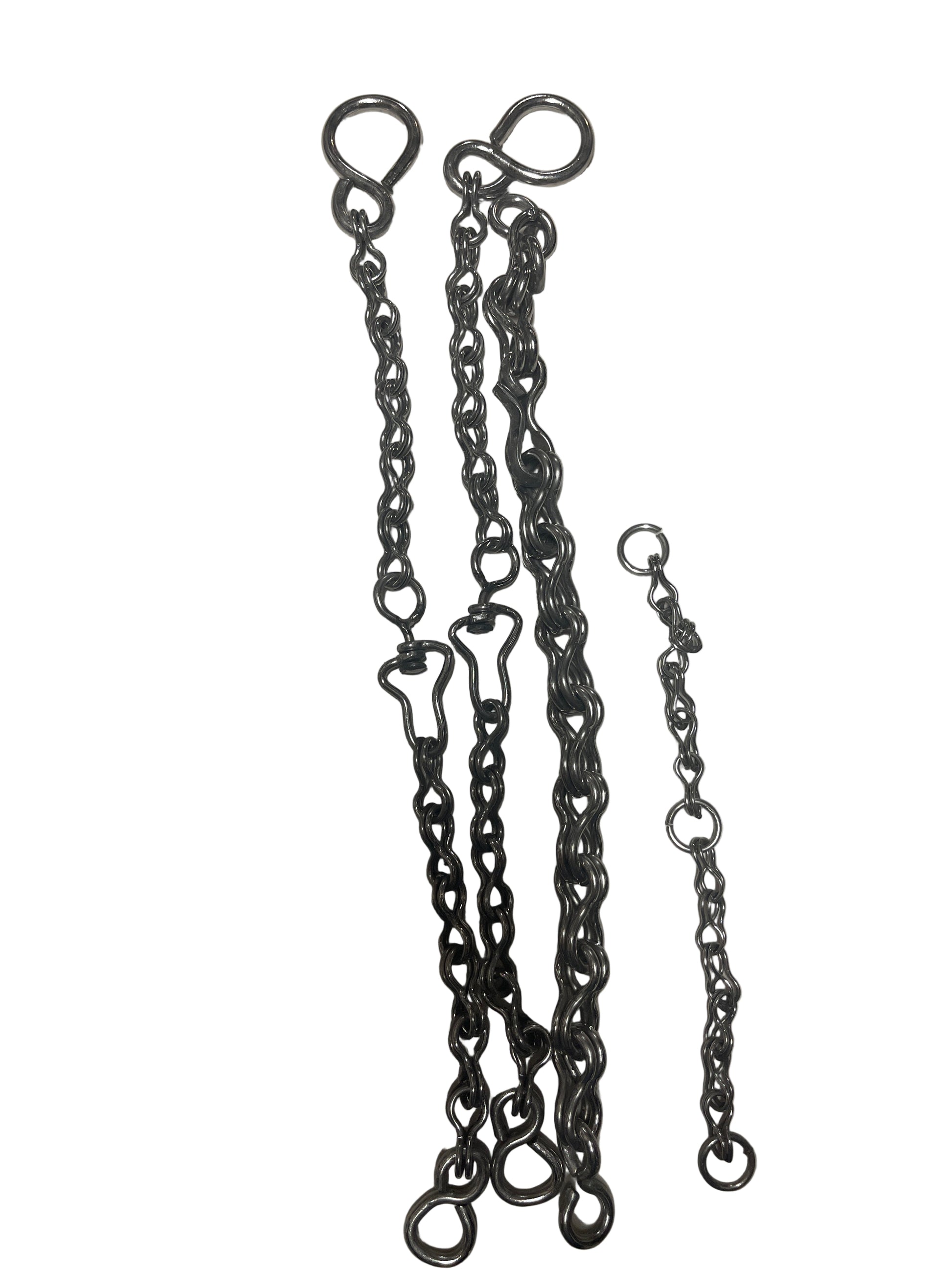 Metal chain with clasps on a light gray background