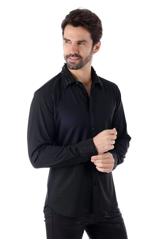 MENS BARABAS SHIRT LONG SLEEVE 3B29 BLACK/BLACK