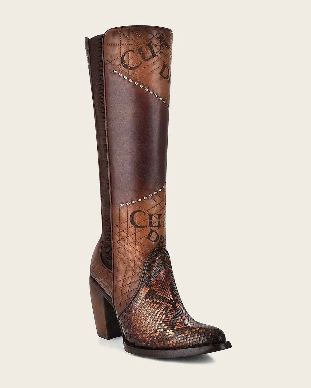 CUADRA Women's Tall Engraved Brown Exotic Python Boot