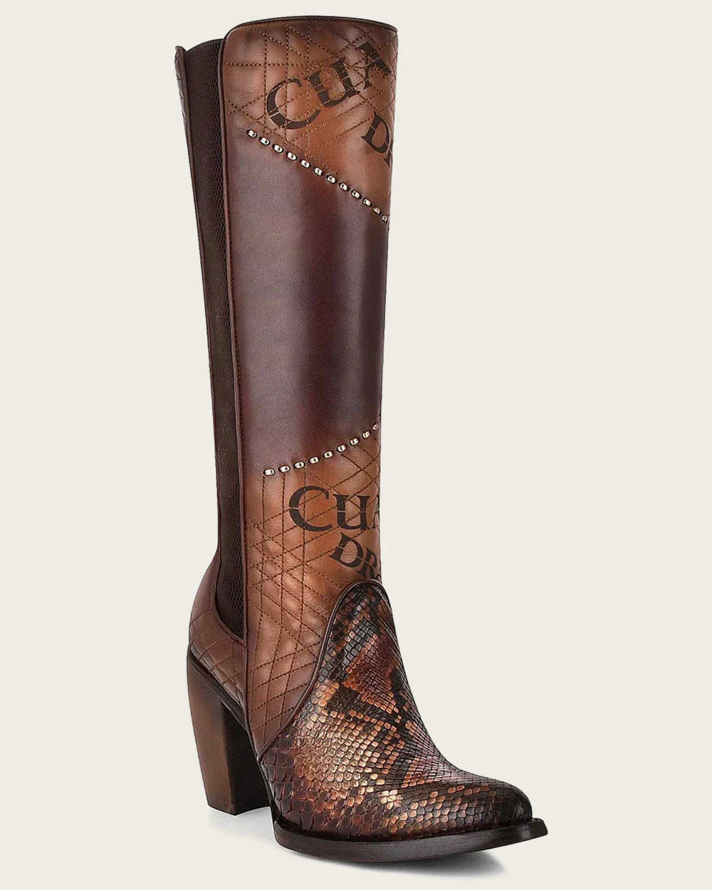 CUADRA Women's Tall Engraved Brown Exotic Python Boot