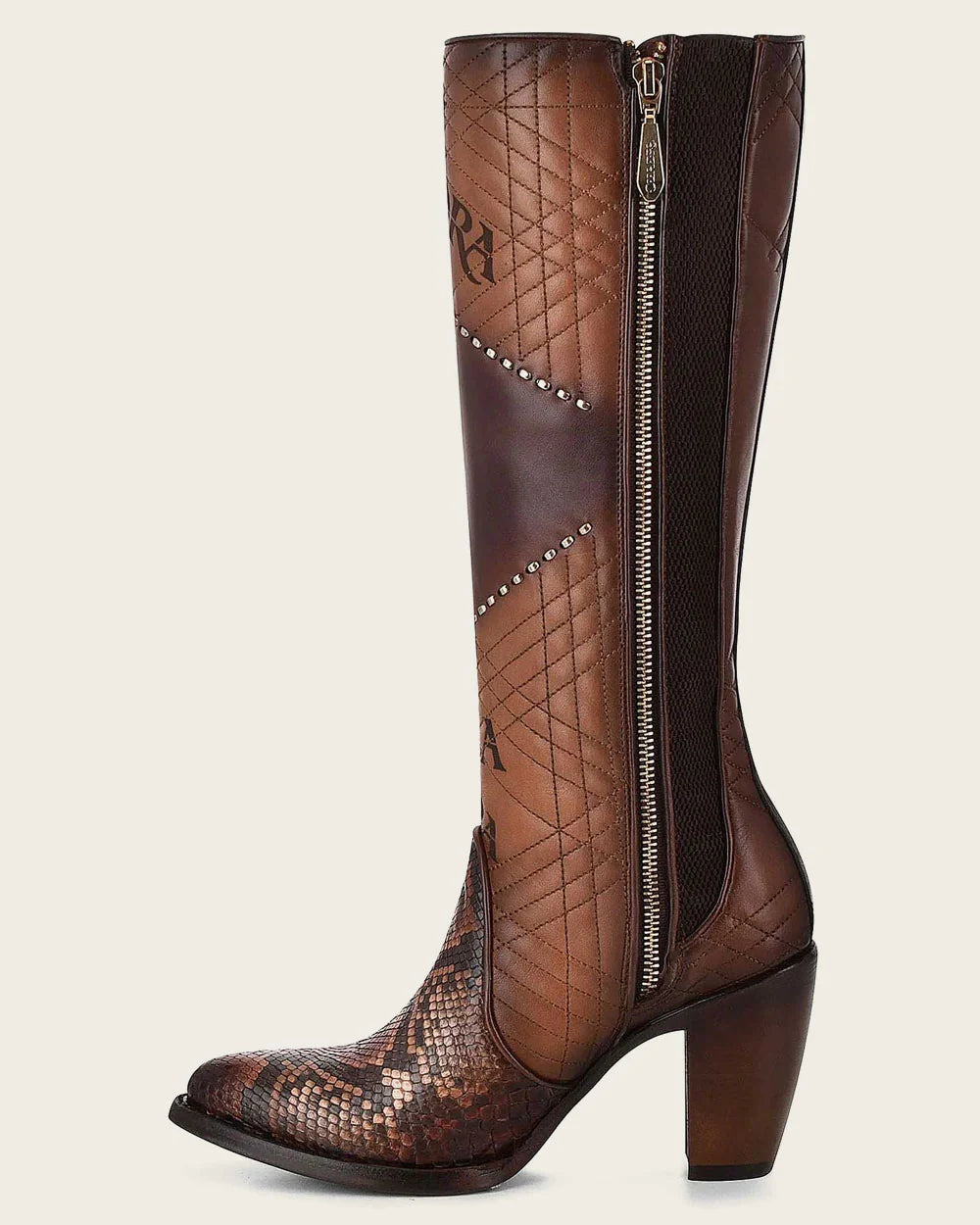 CUADRA Women's Tall Engraved Brown Exotic Python Boot