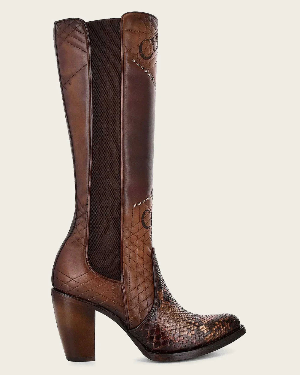 CUADRA Women's Tall Engraved Brown Exotic Python Boot