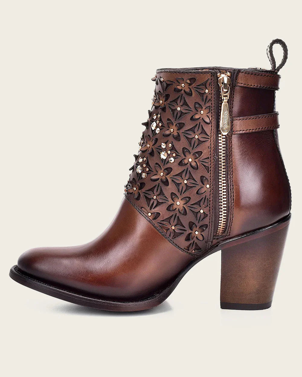 CUADRA Women's Brown Ankle Boot with Crystals