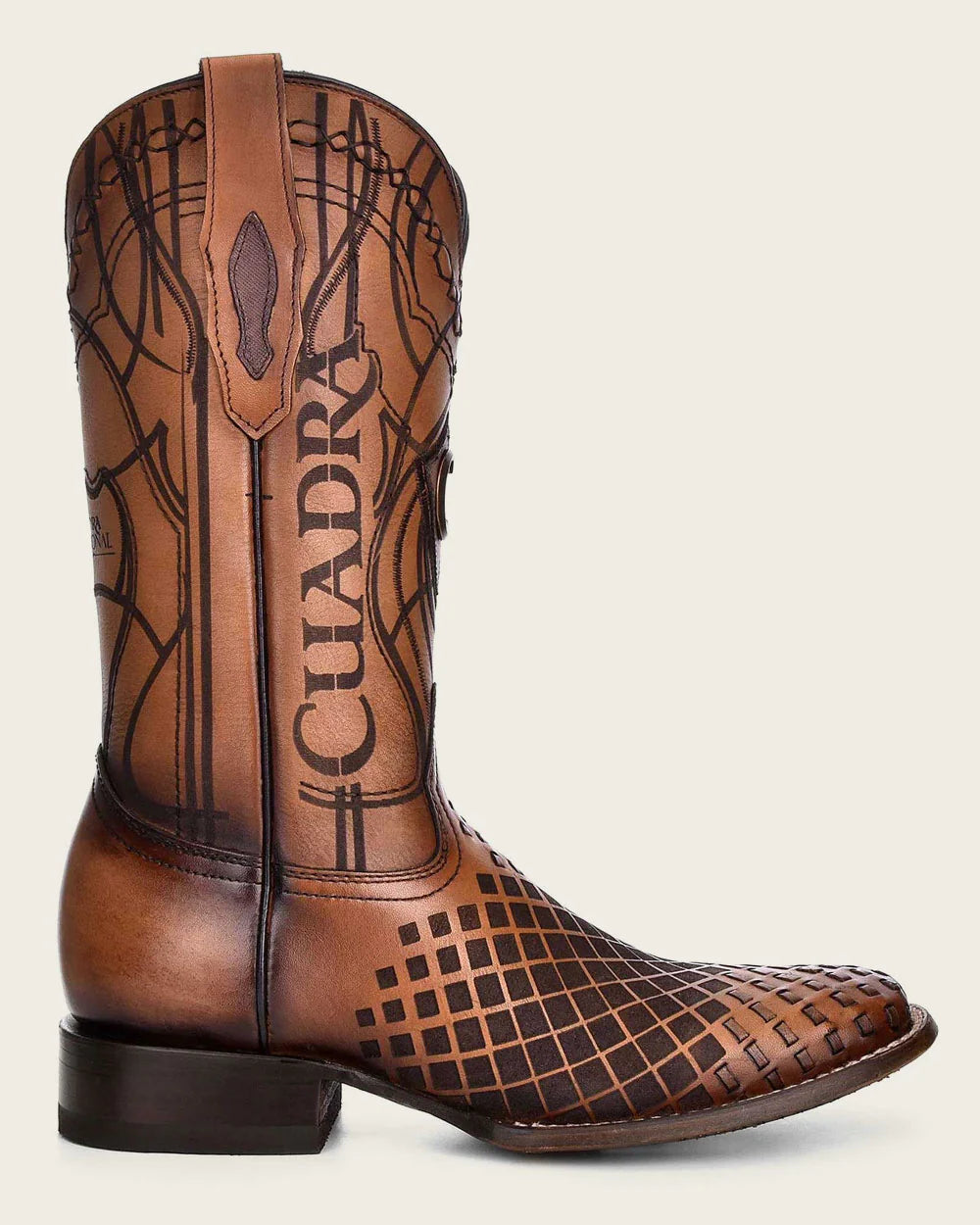 CUADRA MENS ENGRAVED HONEY LEATHER WESTER BOOTS CU676