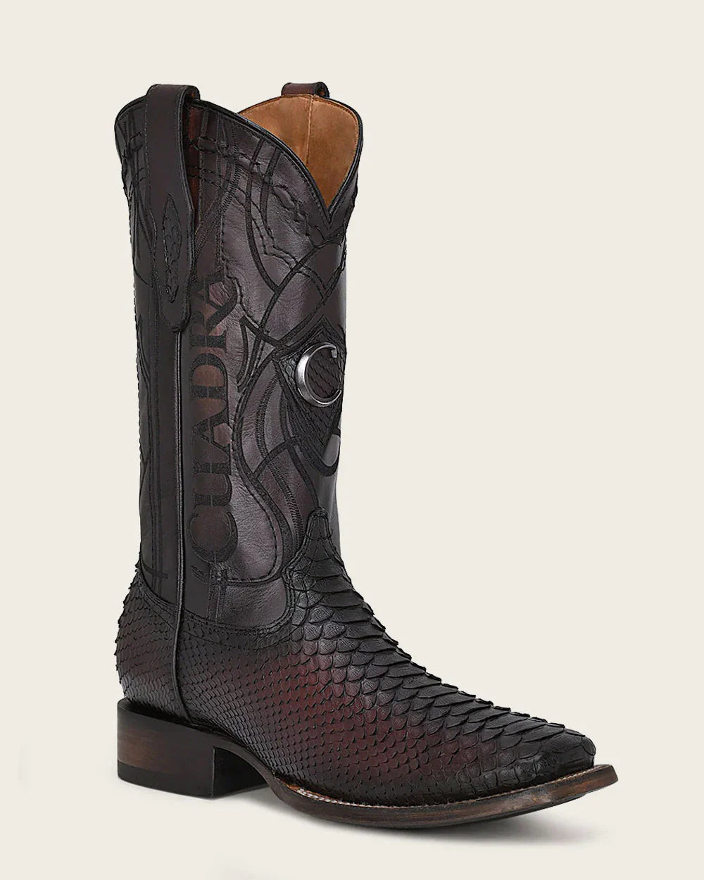 CUADRA MENS ENGRAVED MAHOGANY PYTHON LEATHER COWBOY CU746