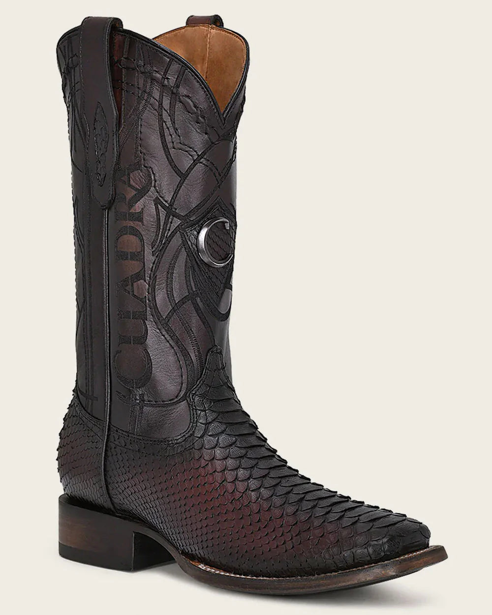 CUADRA MENS ENGRAVED MAHOGANY PYTHON LEATHER COWBOY CU746