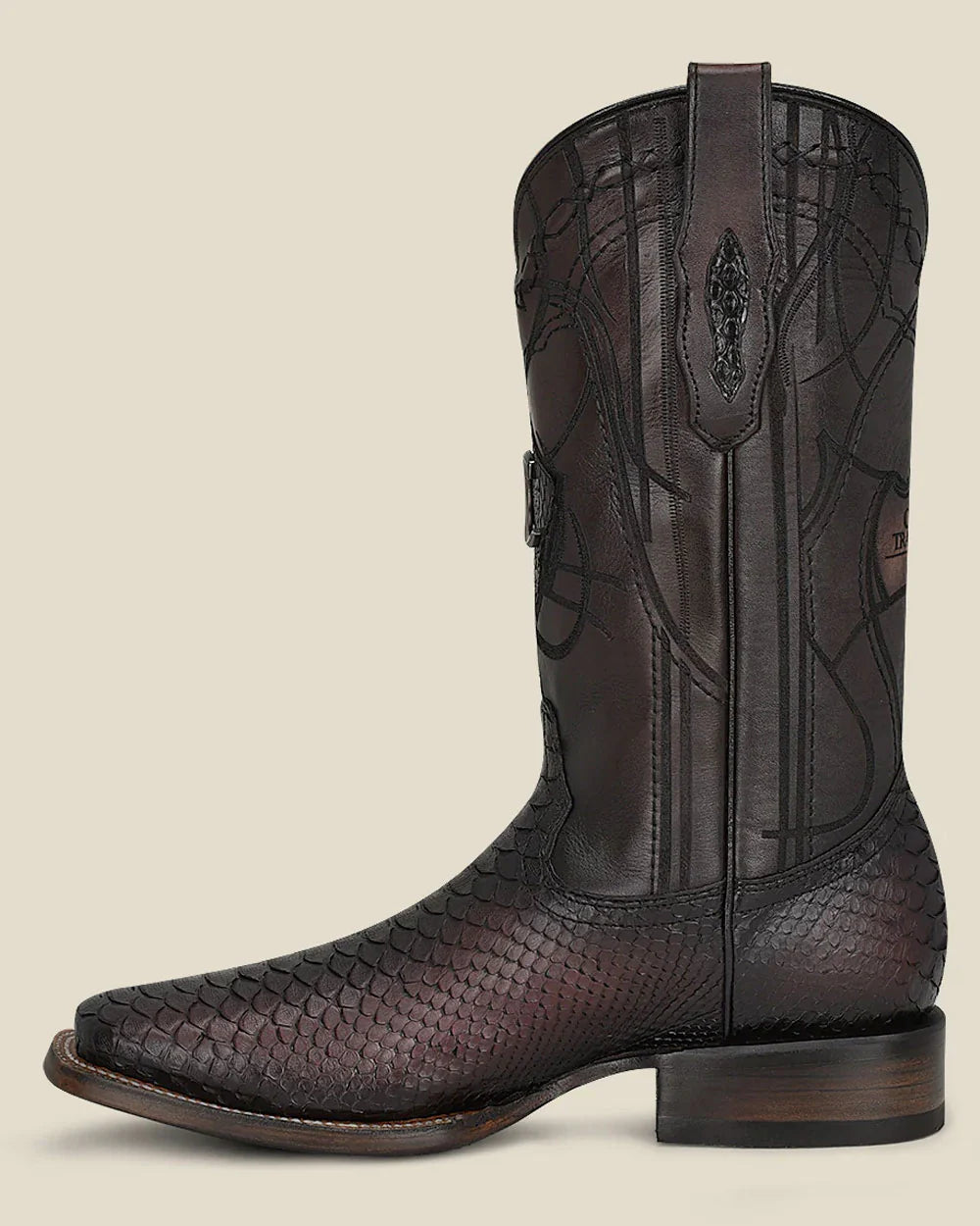 CUADRA MENS ENGRAVED MAHOGANY PYTHON LEATHER COWBOY CU746