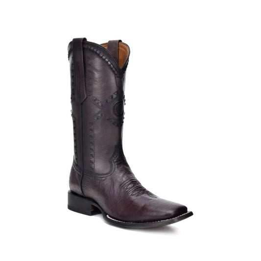 CUADRA MENS BLACK CHERRY OSTRICH LASER WOVEN SQUARE TOE