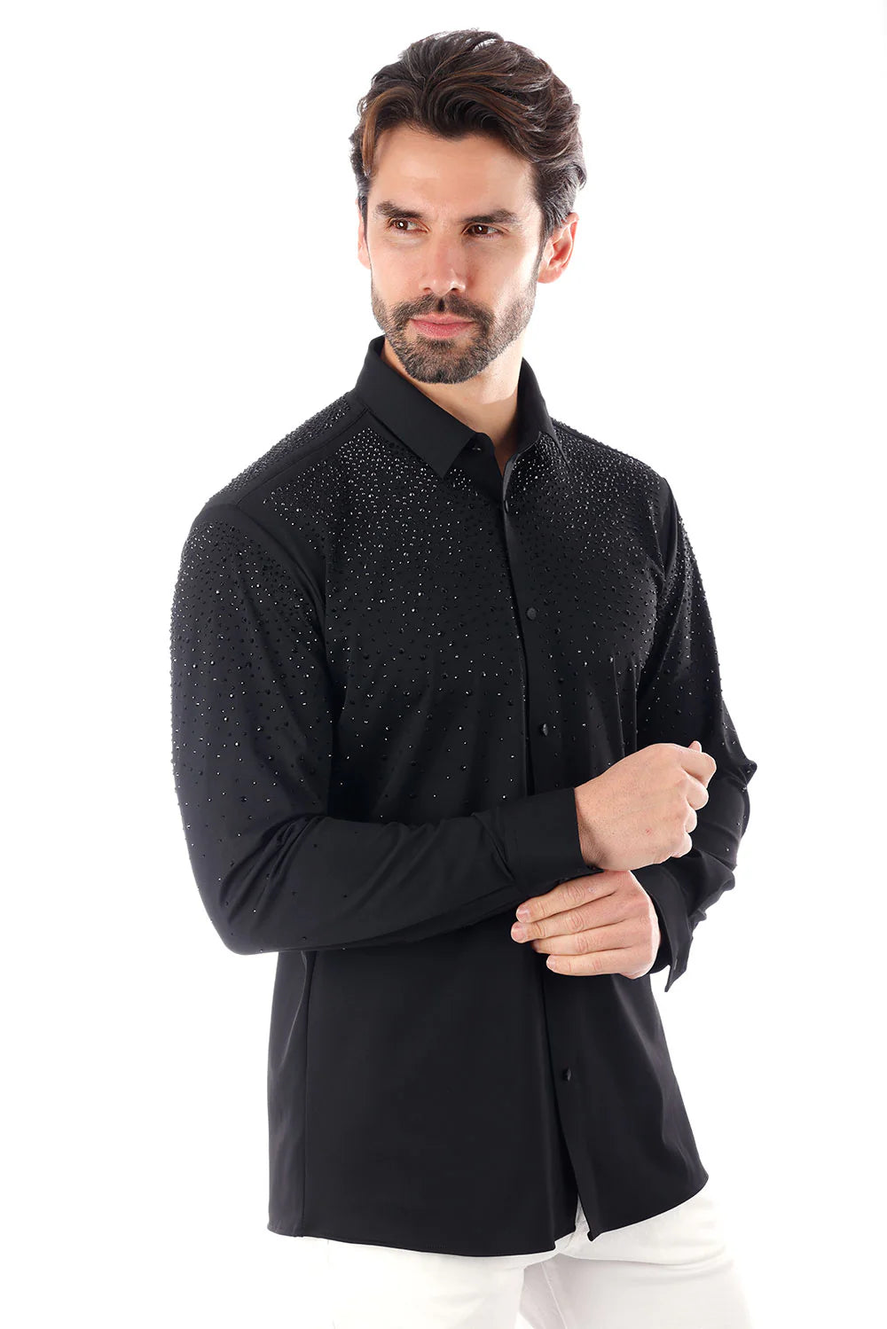 barabas dress shirts Summer Night Rhinestone Long Sleeve Shirt