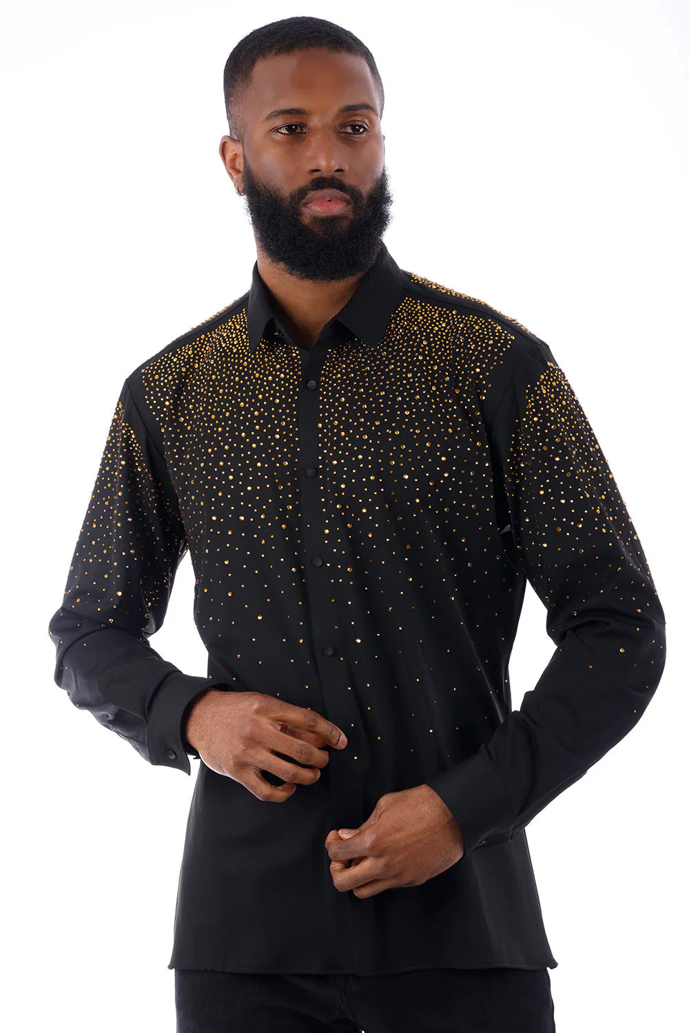 barabas dress shirts Flamboyant Trend Rhinestone Long Sleeve Shirt