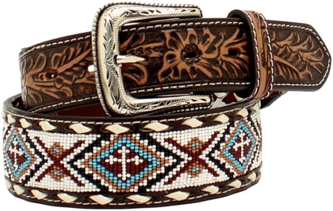 Nocona Men's Floral Tabs Beaded Buck Lacing Belt