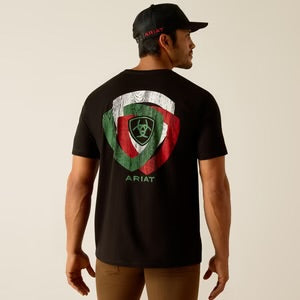 MENS ARIAT TSHIRT WOODEN BADGES SS BLACK 10051447
