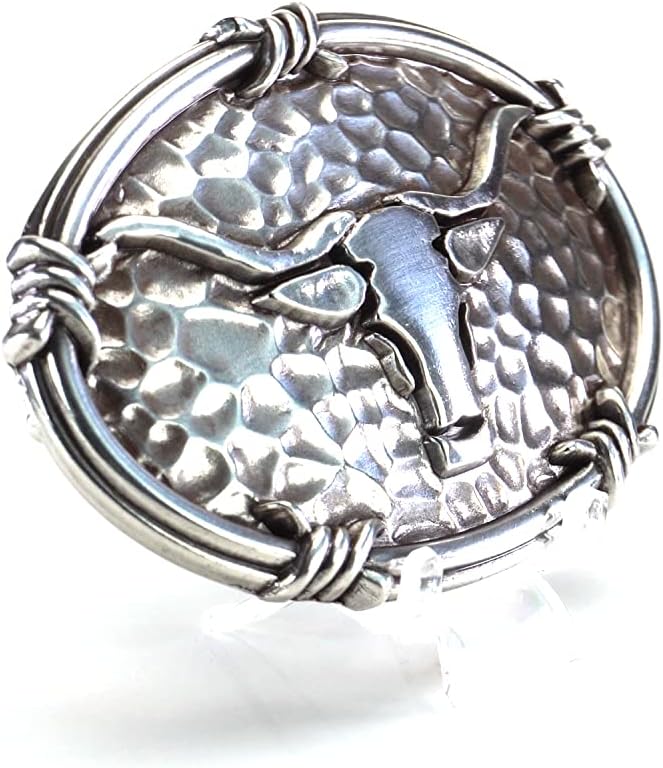 Western Belt Buckle Mens Steer Head Oval Barbwire Silver A37050