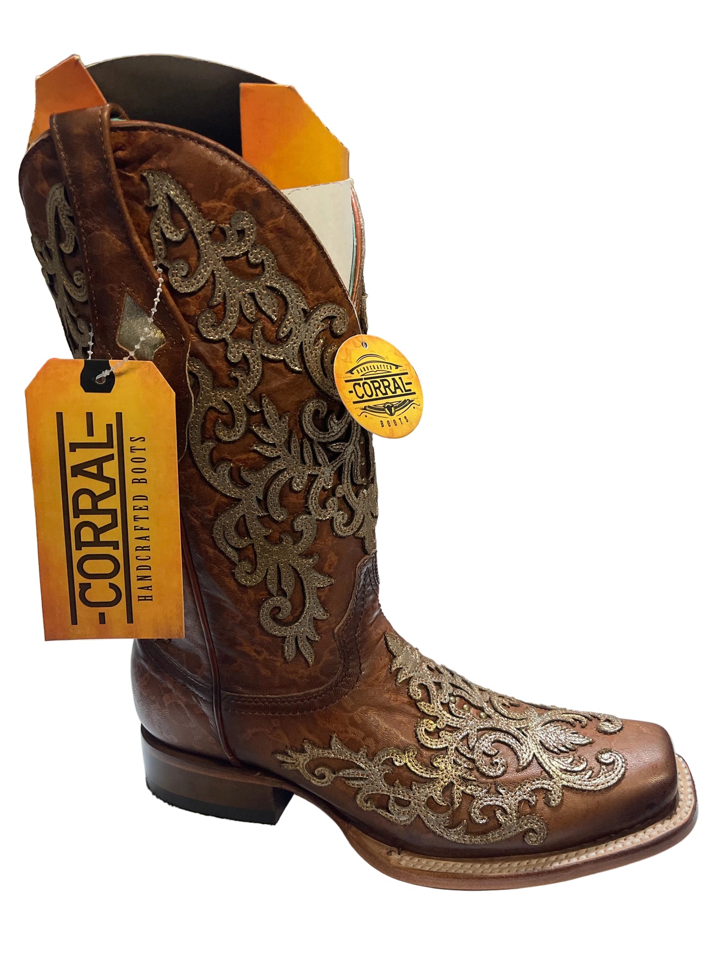 CORRAL WOMEN'S EMBROIDERY CHEDRON 0VERLAY SQUARE TOE COWBOY BOOT