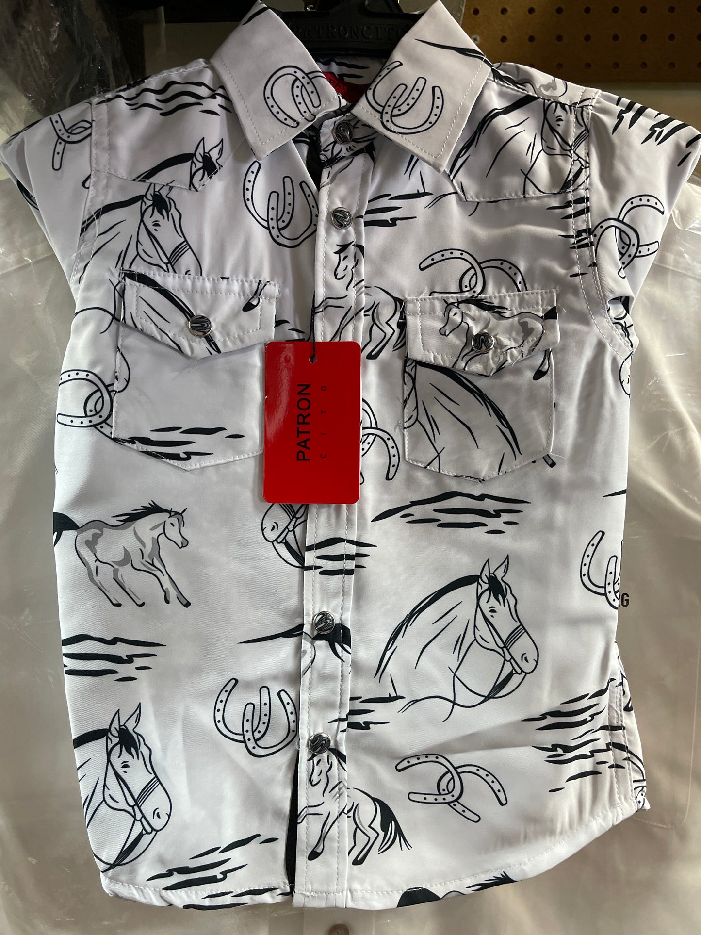 KIDS WESTERN SHIRT WITH HORSE PRINT AND SNAP BOTTON