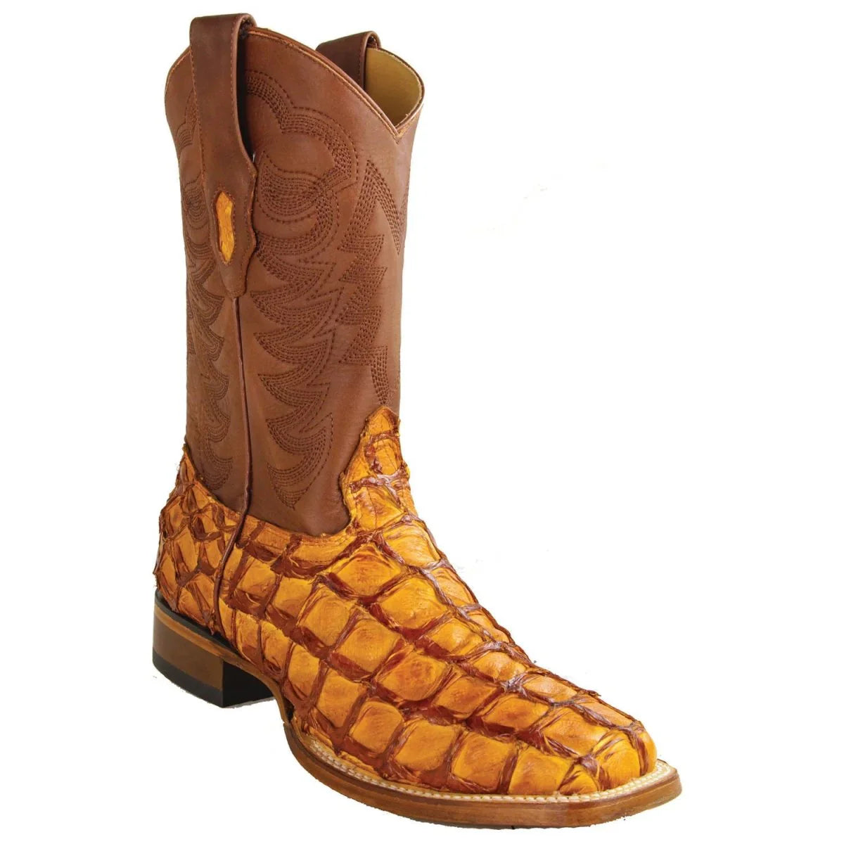 Los Altos  Cognac Pirarucu Square Toe Boots