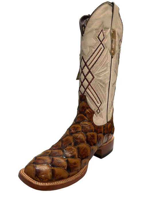 TANNER MARK BOOTS  WOMENS  MOSTER FISH COGNAC  PRINT  TOE SQUARE