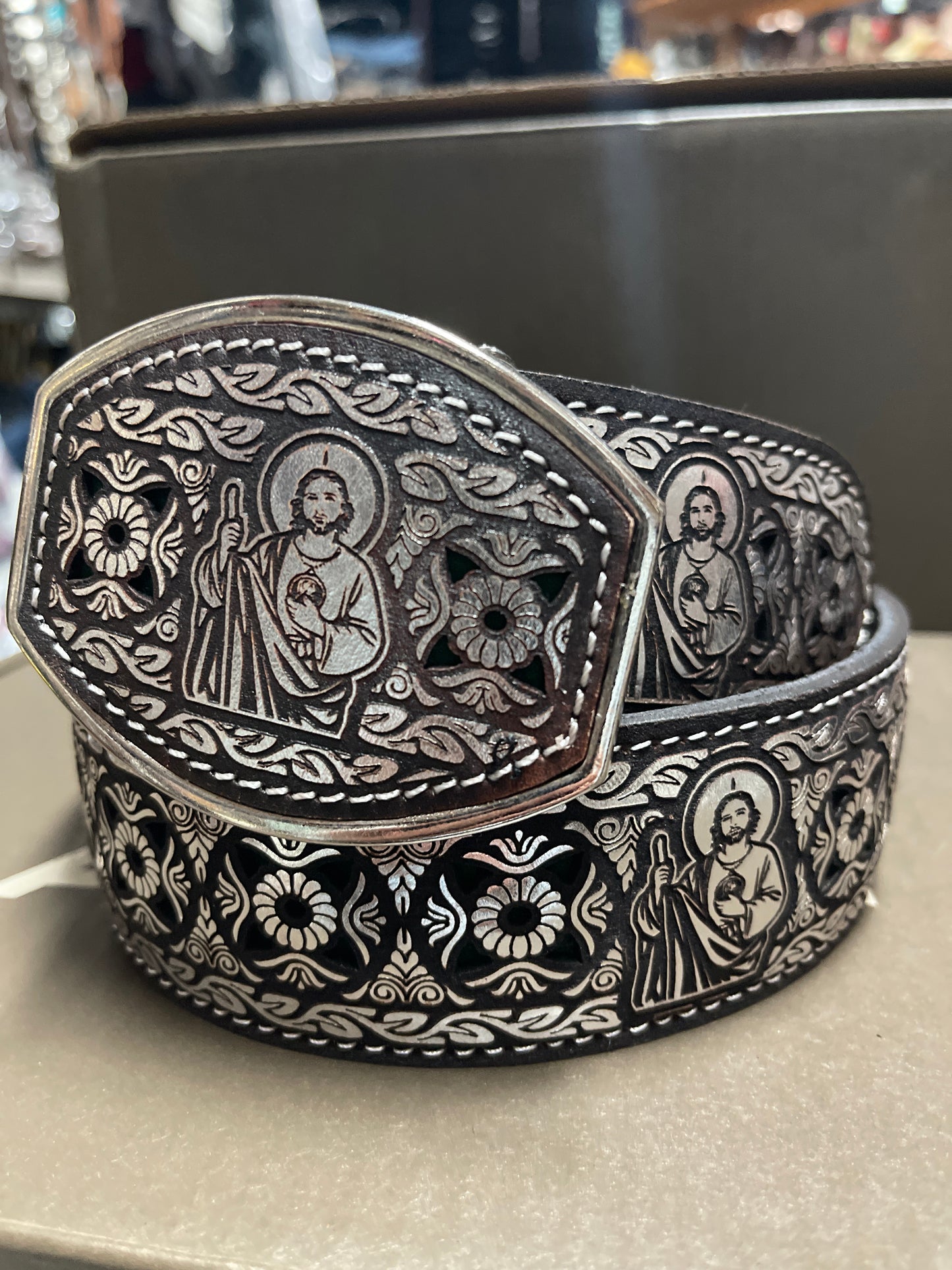 MENS BELT SILVER  SAN JUDAS