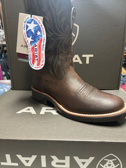 ARIAT MENS WESTERN BOOT  DISTRESSED TAN RIDGEBACK ROUND TOE